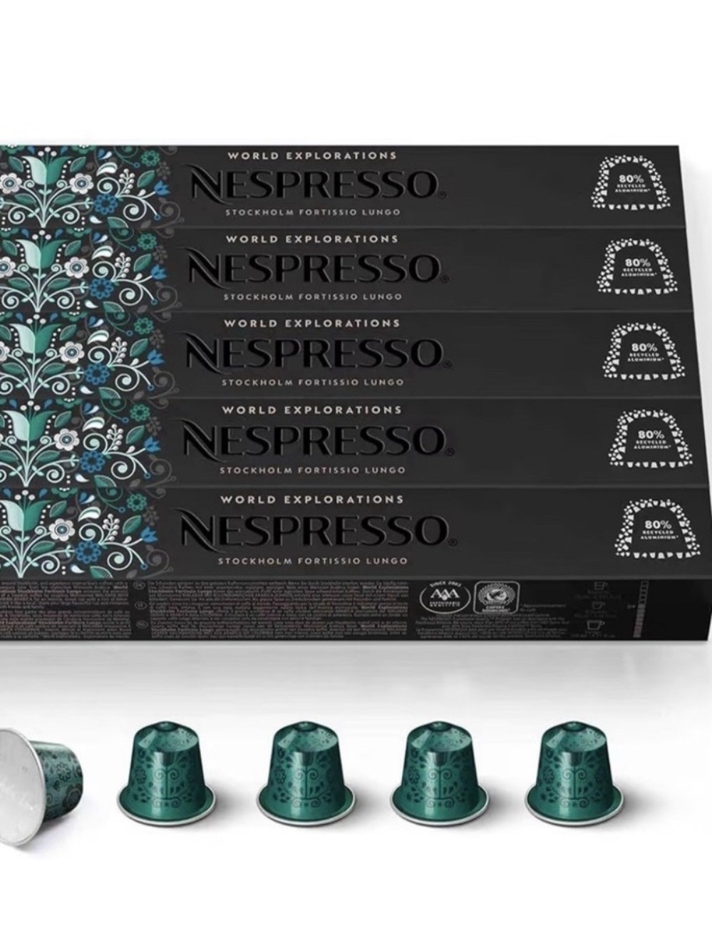 2 Sets of Nespresso Stockholm Fortissio Lungo Green Capsule 100 Pods - Picture 2 of 3